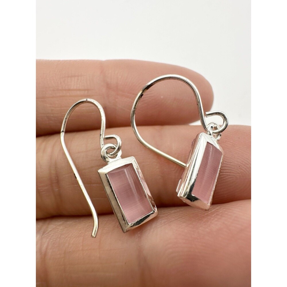 SU 925 Sterling Silver Pink Earrings Rectangle Dangle